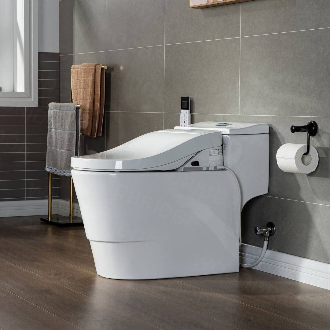 Woodbridge Revel One Piece 1.1GPF/1.6 GPF Dual Flush Elongated Toilet with Advance Smart Bidet Toilet in White
