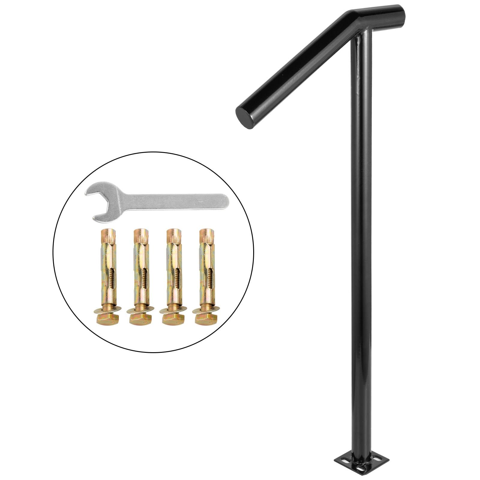 VEVOR 1-2 Steps Single Post Handrail 17.7-in x 37.8-in Wrought Iron Finished Wrought Iron Handrail in Black | LTFS2BXYGLZHS0001V0