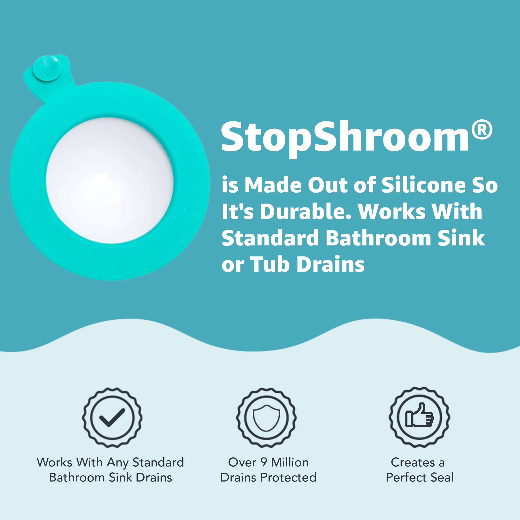 Stopshroom STBLU232 Universal Stopper Plug Cover for Bathtub Bathroom and Kitchen Drains Aqua