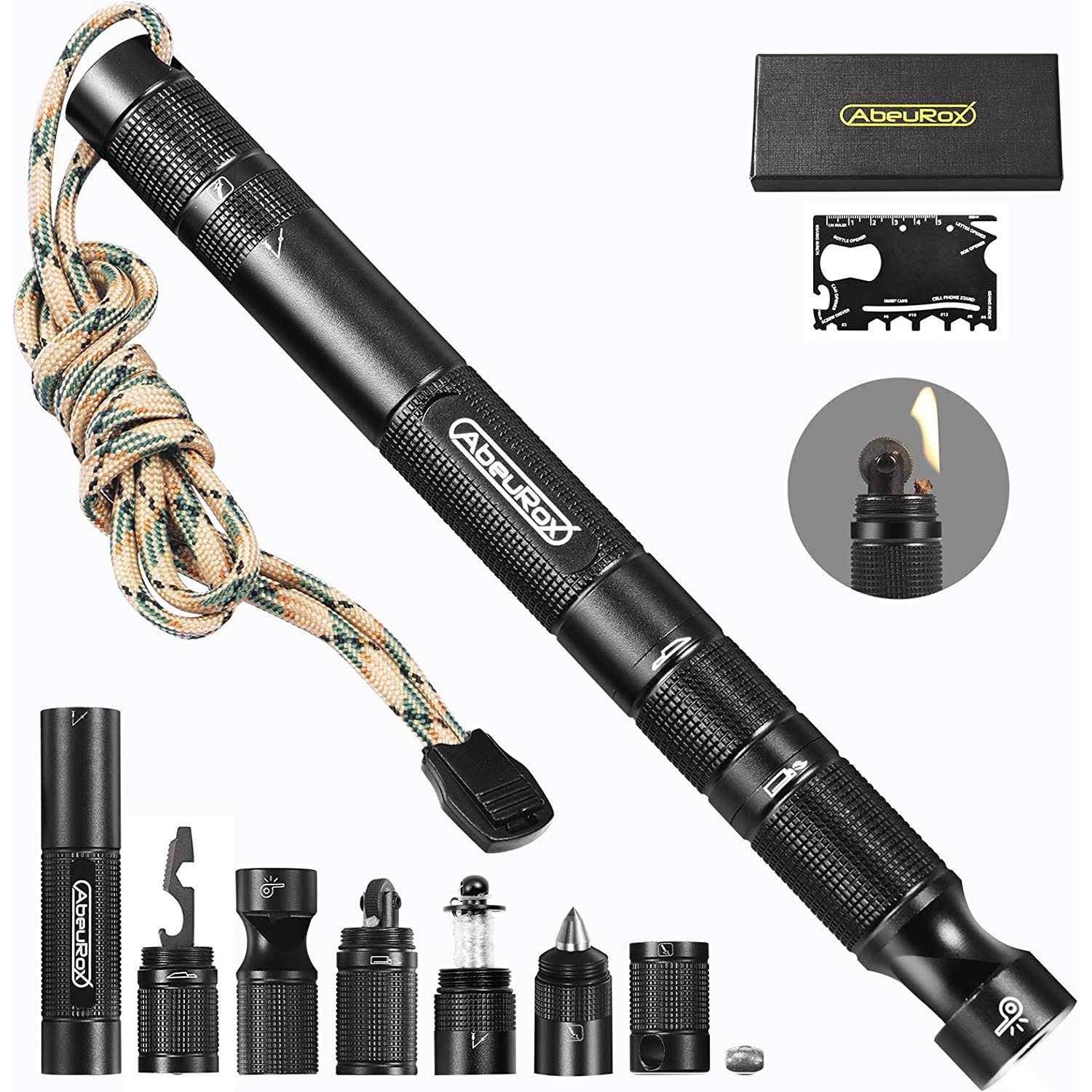 Gift for Men, Women, AbeuRox All in One Gadgets Multitool Tactical Survival Gear with Lighter(No Fuel Include), Fishing Tool, Glass Breaker, Whistle