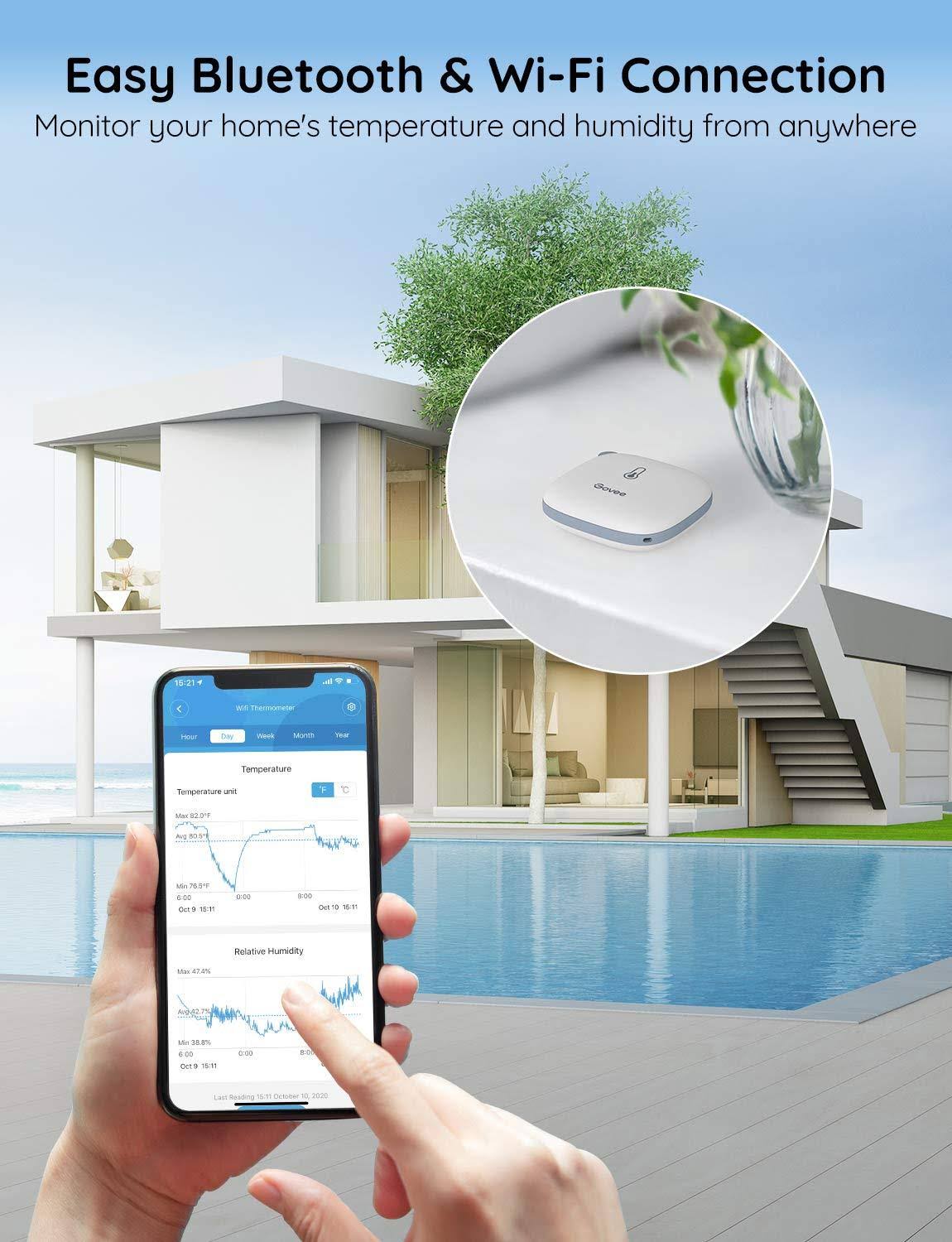 Govee WiFi Water Leak Detector, Smart App Leak Alert, Wireless Water Sensor and Alarm with Email, Notification, App Alerts, Remote Monitor Leak for