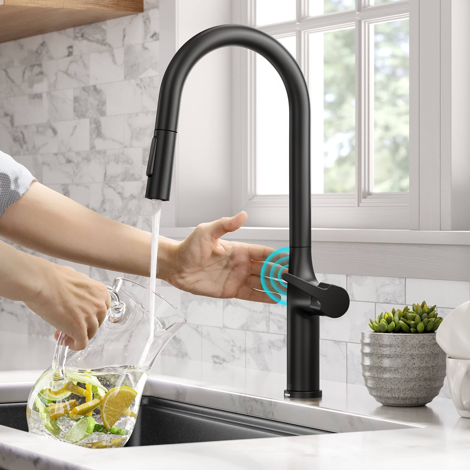 Kraus KTF-3101MB Oletto Tall Modern Single-Handle Touch Kitchen Sink Faucet with Pull Down Sprayer, Matte Black