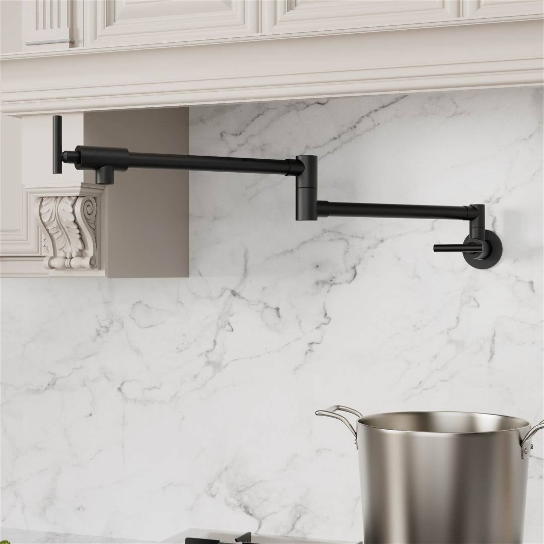 Giving Tree Wall Mount Pot Filler Faucet Double-Handle in Matte Black