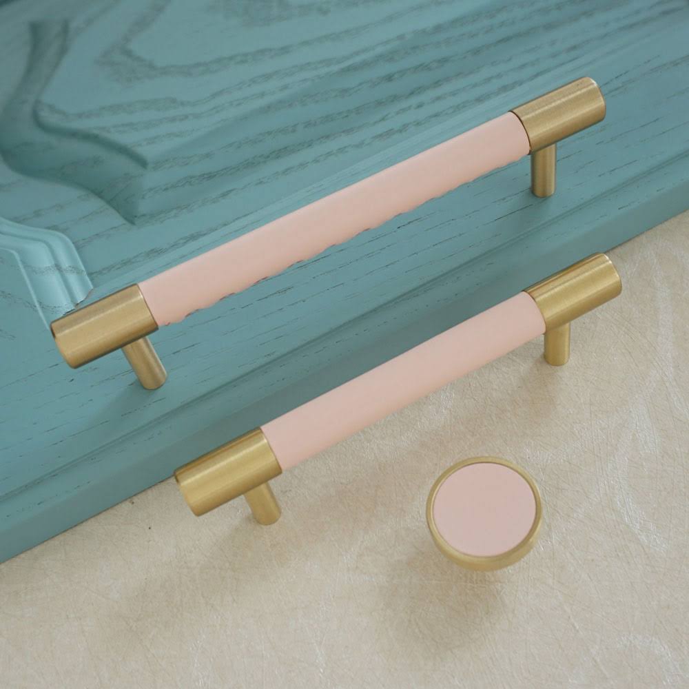 Goldenwarm Cabinet Handles Solid Brass Leather Cabinet Door Handles