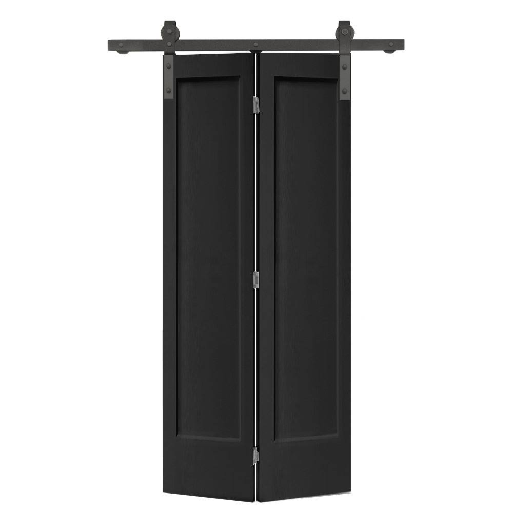 CALHOME 36 in. x 80 in. 1 Panel Shaker Black Painted MDF Composite Bi-Fold Barn Door with Sliding Hardware Kit