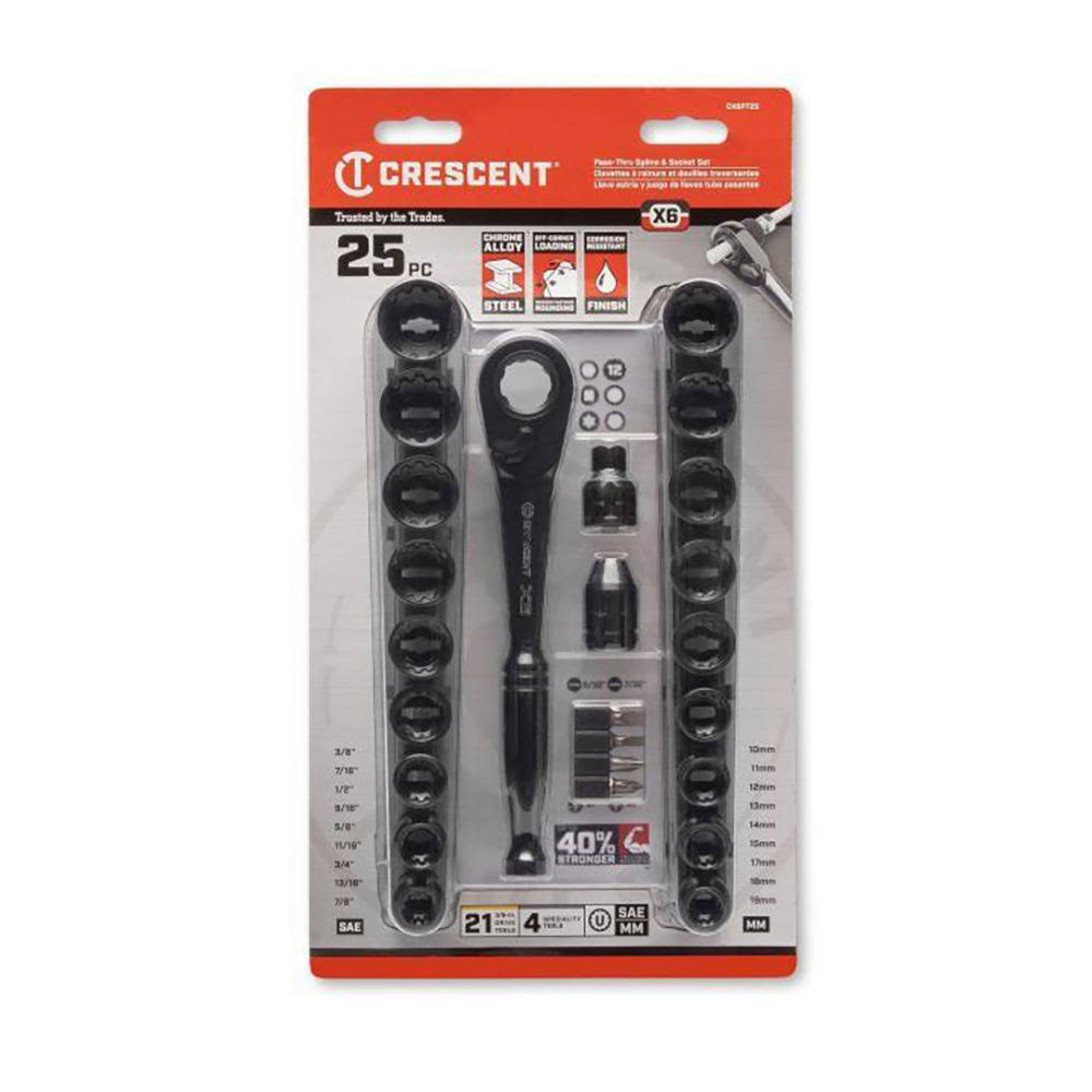 Crescent CX6PT25 25 PC 3/8in. Drive Pass-Thru X6 Standard Spline Mechanics Tool Set