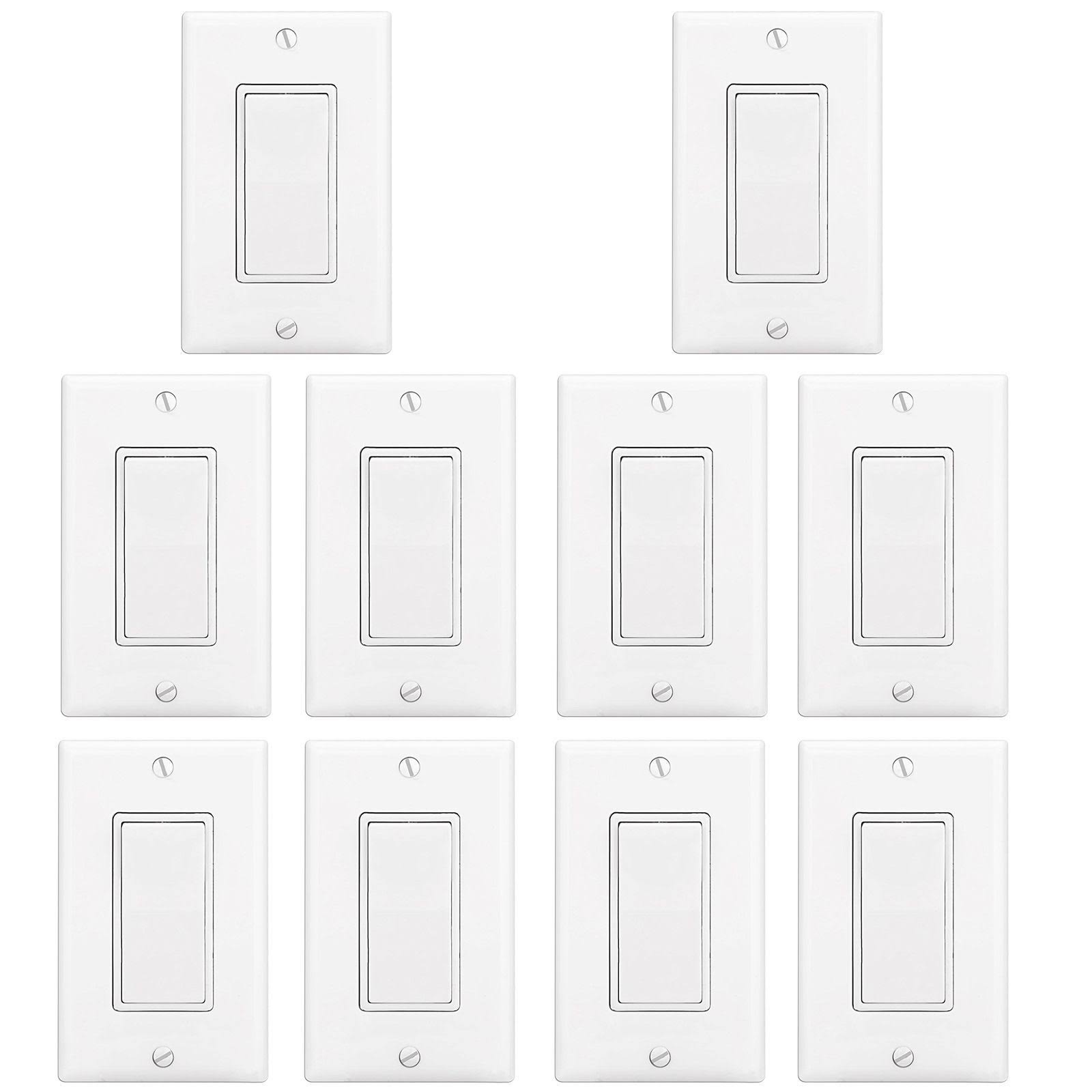 BESTTEN [10 Pack] BESTTEN Single Pole Decorator Wall Light Switch with Wallplate, 15A 120/277V, On/Off Rocker Paddle Interrupter for