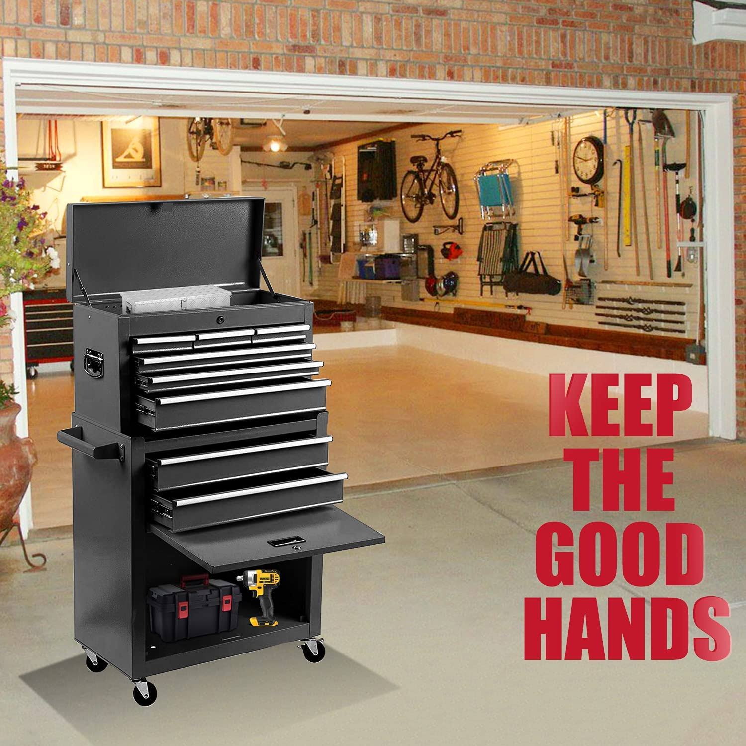 JD Trading 8-Drawer Rolling Tool Chest 2 in 1 High Capacity Tool Box Detachable Organizer Tool Storage Cabinet with 4 Wheels & Lockable Lined