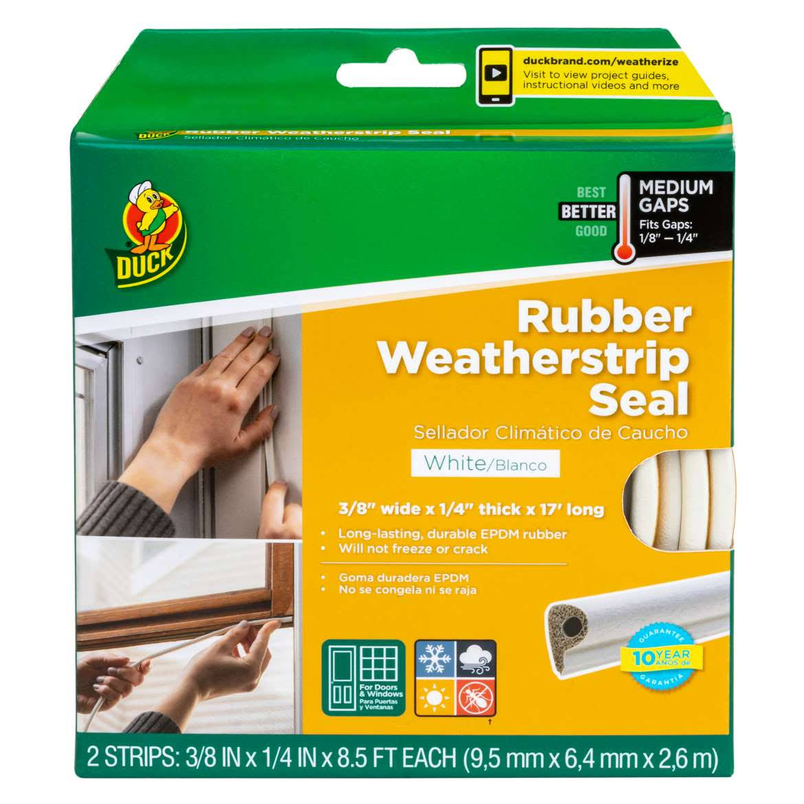 Duck Brand Heavy-Duty Weatherstrip Seal- Medium Gap, White .38 in. x .25 in. x 17 ft.
