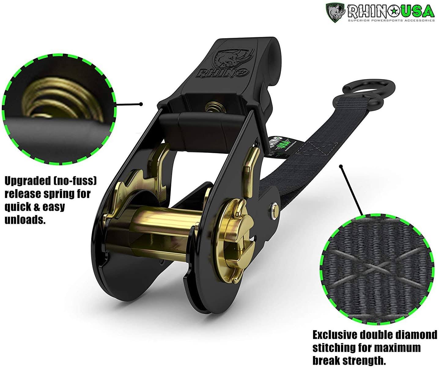 Rhino USA 1 inch x 15' Ratchet Tie-Down Set, 4 Pack, Blue