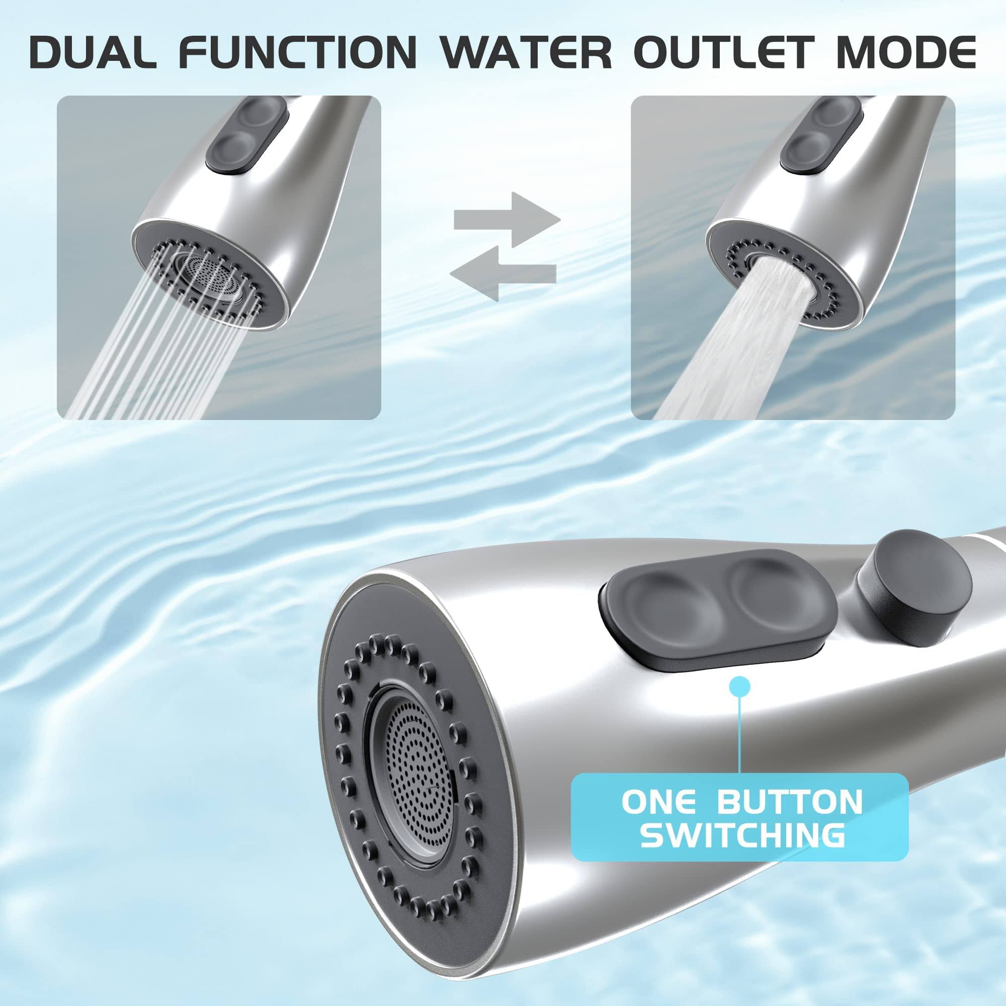 RBSTOSTO Kitchen-Faucets,Kitchen Faucet with Pull Down Sprayer-Out Kitchen Sink Offers Efficient Cleaning for-With Deck Plate 16 Inches-Stainless