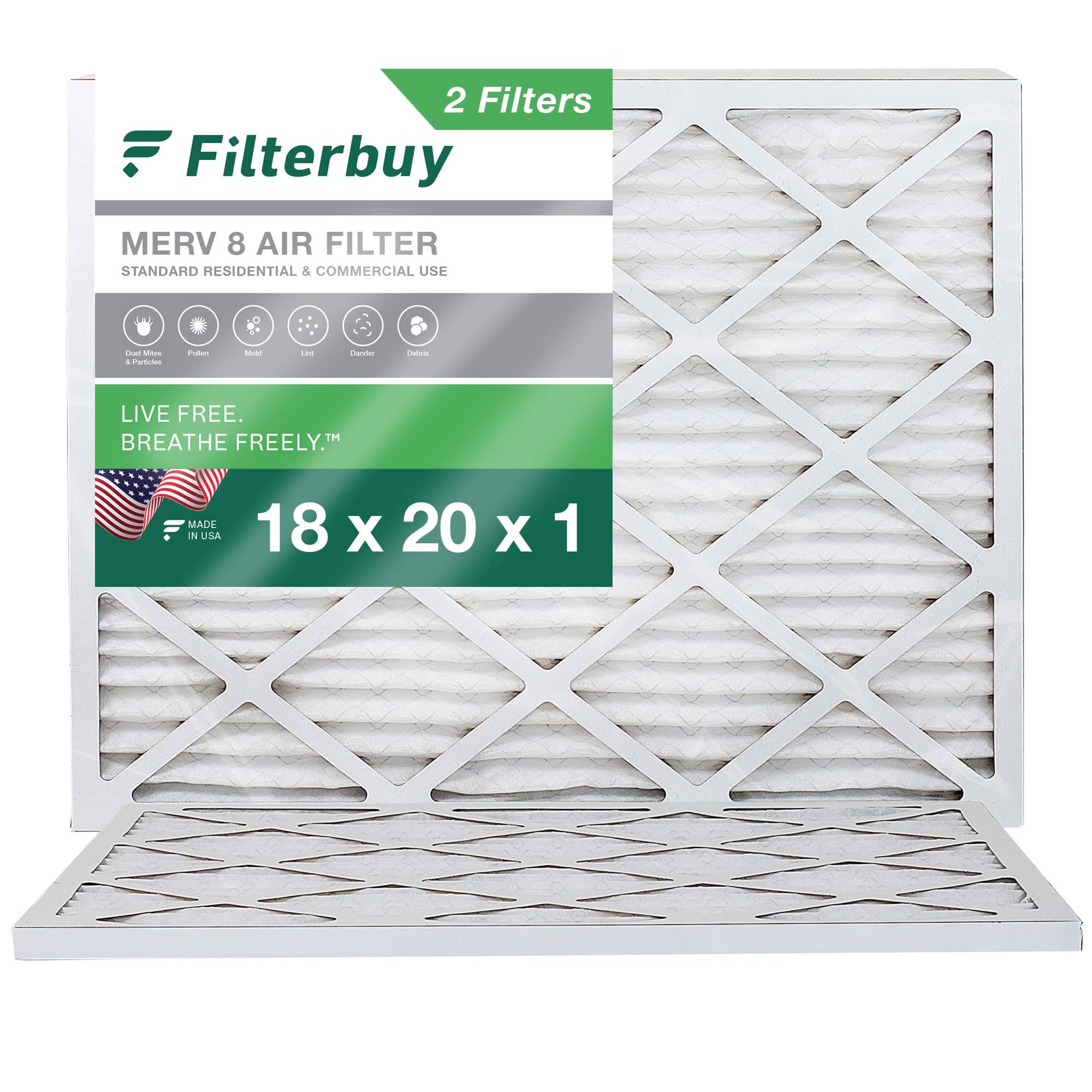 Filterbuy 18x20x1 Air Filter MERV 8, Pleated HVAC AC Furnace Filters Replacement (Set of 2) AFB18x20x1M8pk2