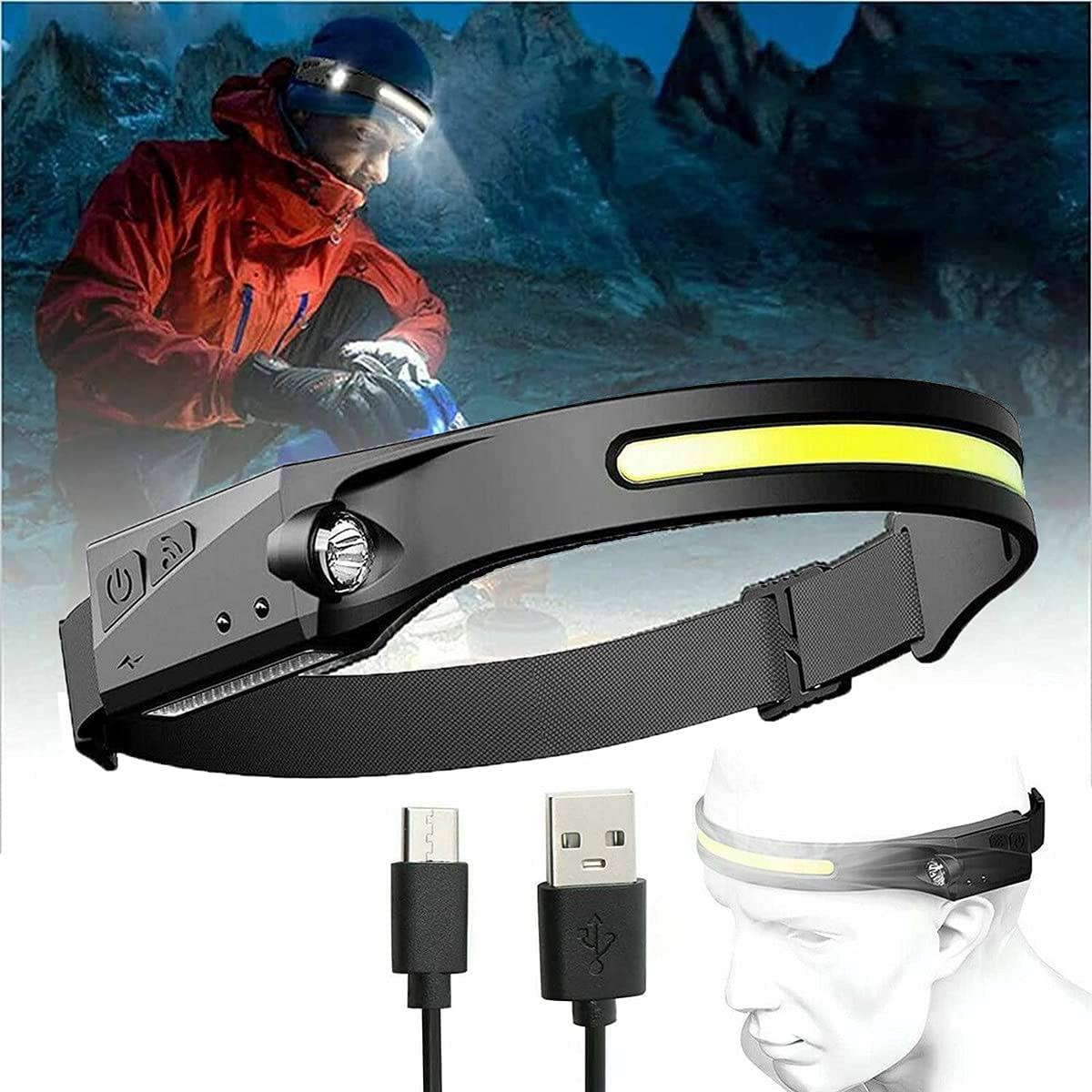 EverLyte Headlamp Rechargeable 230�� Wide Beam Head Lamp LED with Motion Sensor, Odelfistrip Light Pro HEADLAMP, Weatherproof, Lightweight Head Light