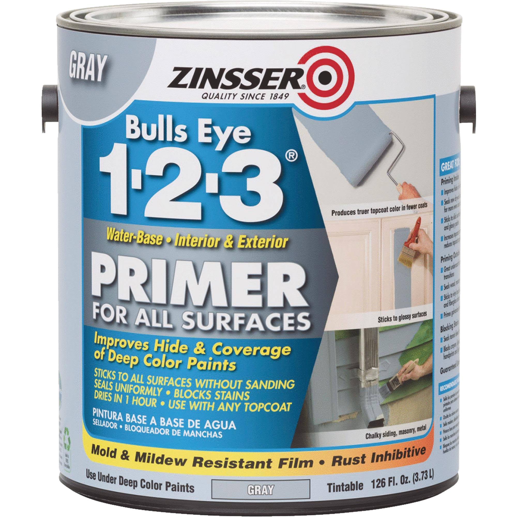 Zinsser Bulls Eye 1-2-3 Primer, Gray- 126 fl oz can