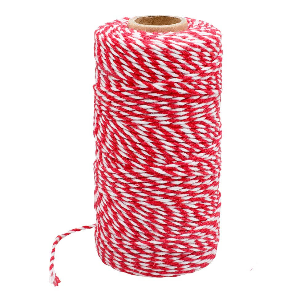 KINGLAKE 328 Feet Christmas Red White Gift Twine String Cotton Bakers Twine Crafts Gift Twine Durable Packing String