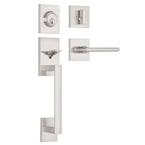 eModernDecor CozyBlock Arch Lever, Brushed Nickel Double Door Handlesets w/Single Cylinder Deadbolt, Entry Door Lock Sets w/Dummy