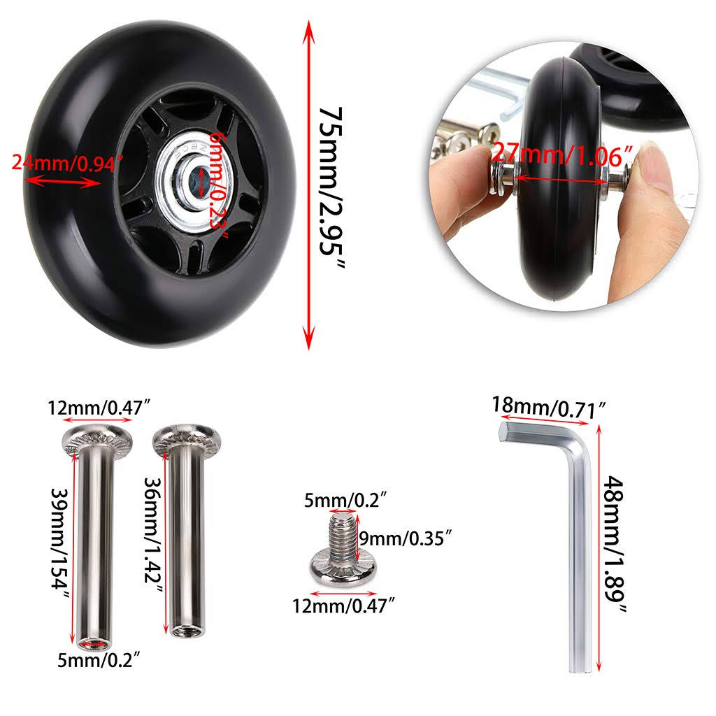 OwnMy 75 x 24mm Luggage Suitcase Replacement Wheels, Rubber Swivel Caster Wheels