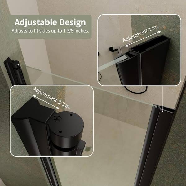 ES-DIY 24-25 in. W x 72 in. H Pivot Semi Frameless Swing Corner Shower Panel with Shower Door in Matte Black with Clear Glass