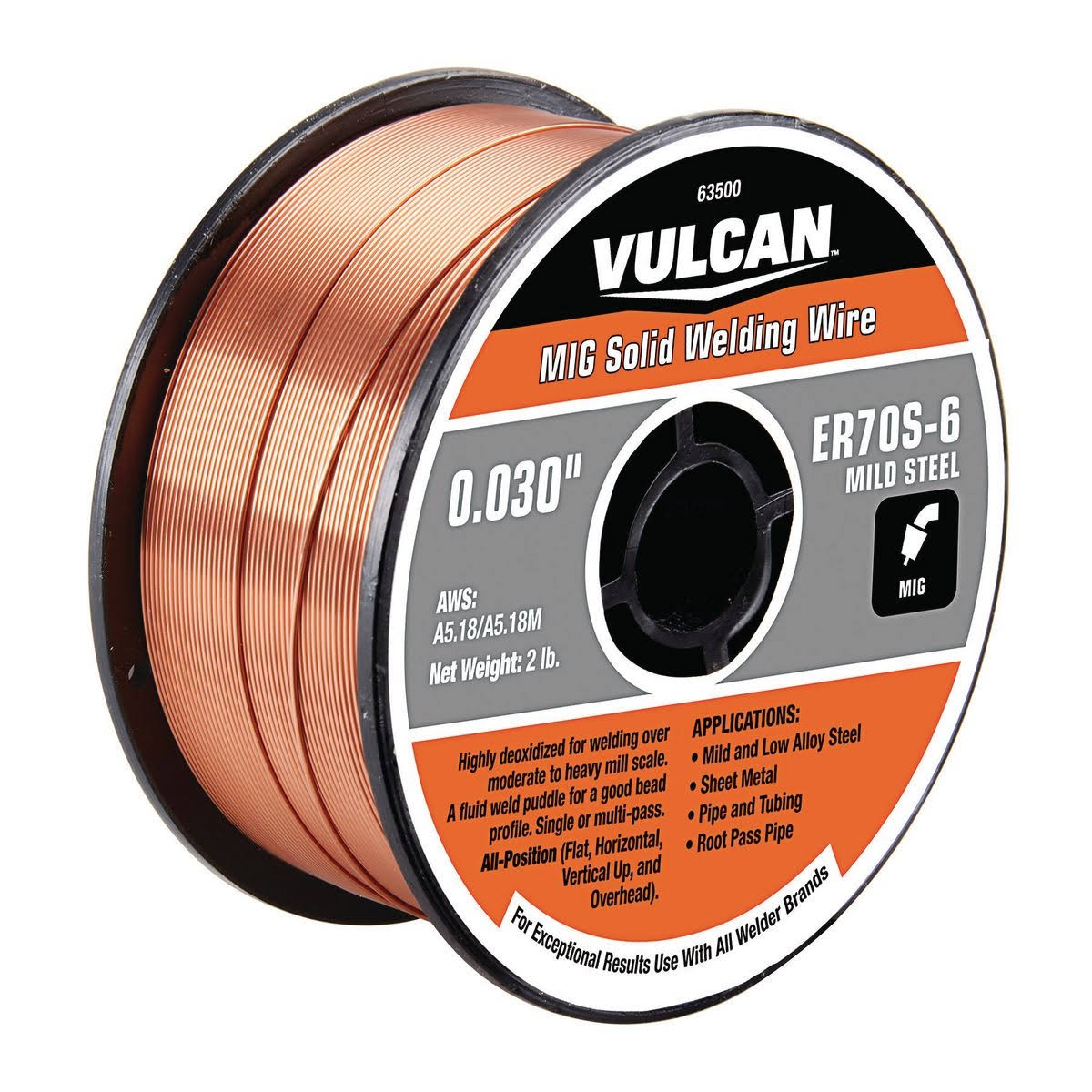 Vulcan 63500 0.030 in. ER70S-6 MIG Solid Welding Wire, 2 lb. Roll