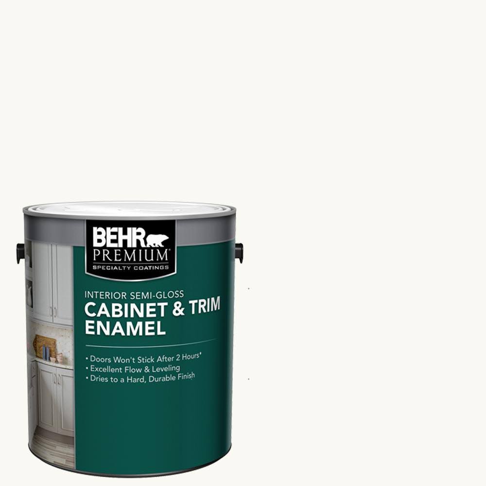 BEHR Premium 1 gal. Ultra Pure White Base Semi-Gloss Interior Cabinet and Trim Paint