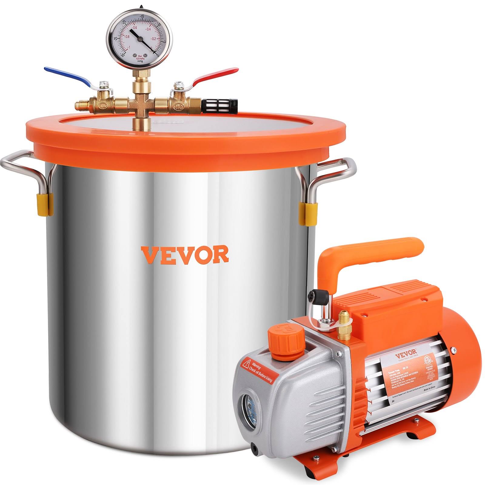 VEVOR Vacuum Pump 5 Gallon Vacuum Chamber and 3.5 CFM Pump Air Kit Tempered Glass Lid Vacuum Degassing Chamber Kit Single Stage Vacuum Gauge Pump