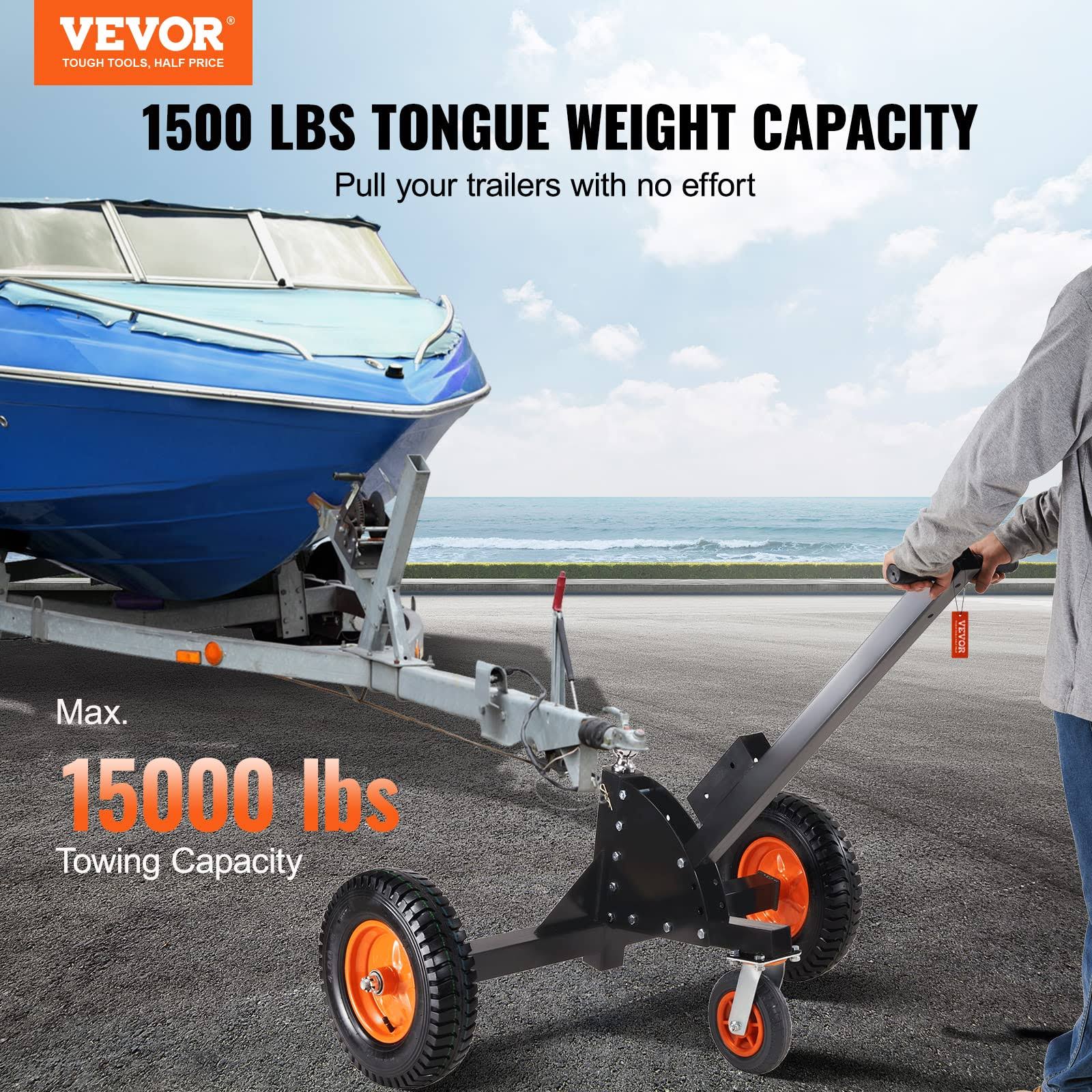 VEVOR Adjustable Trailer Dolly, 1500lbs Tongue Weight Capacity, 2 in 1 Trailer Mover with 23.6''-35.4'' Adjustable Height & 2'' Ball, 16'' Pneumatic