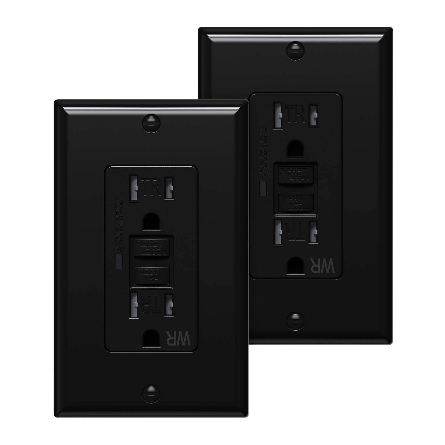 [2 Pack] WEBANG GFCI Outlets, Tamper-Resistant and Weather-Resistant, GFCI Receptacle with LED Indicator, Decorative Wall Plates and Screws Included,