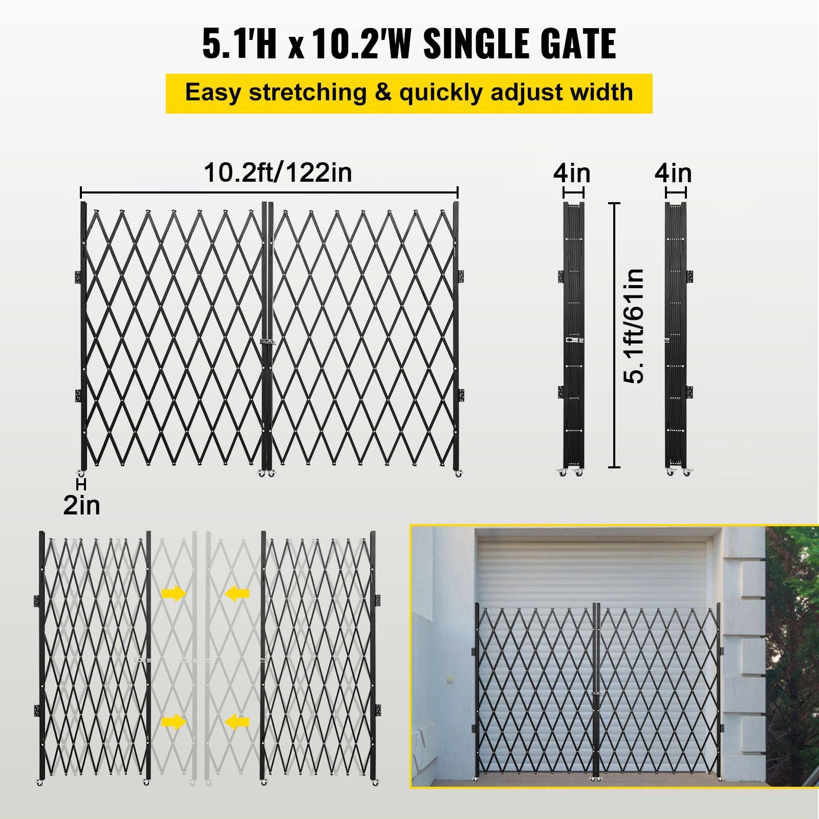 VEVOR Double Folding Security Gate, 5' H x 10' W Folding Door Gate, Steel Accordion Security Gate, Flexible Expanding Security Gate, 360�� Rolling