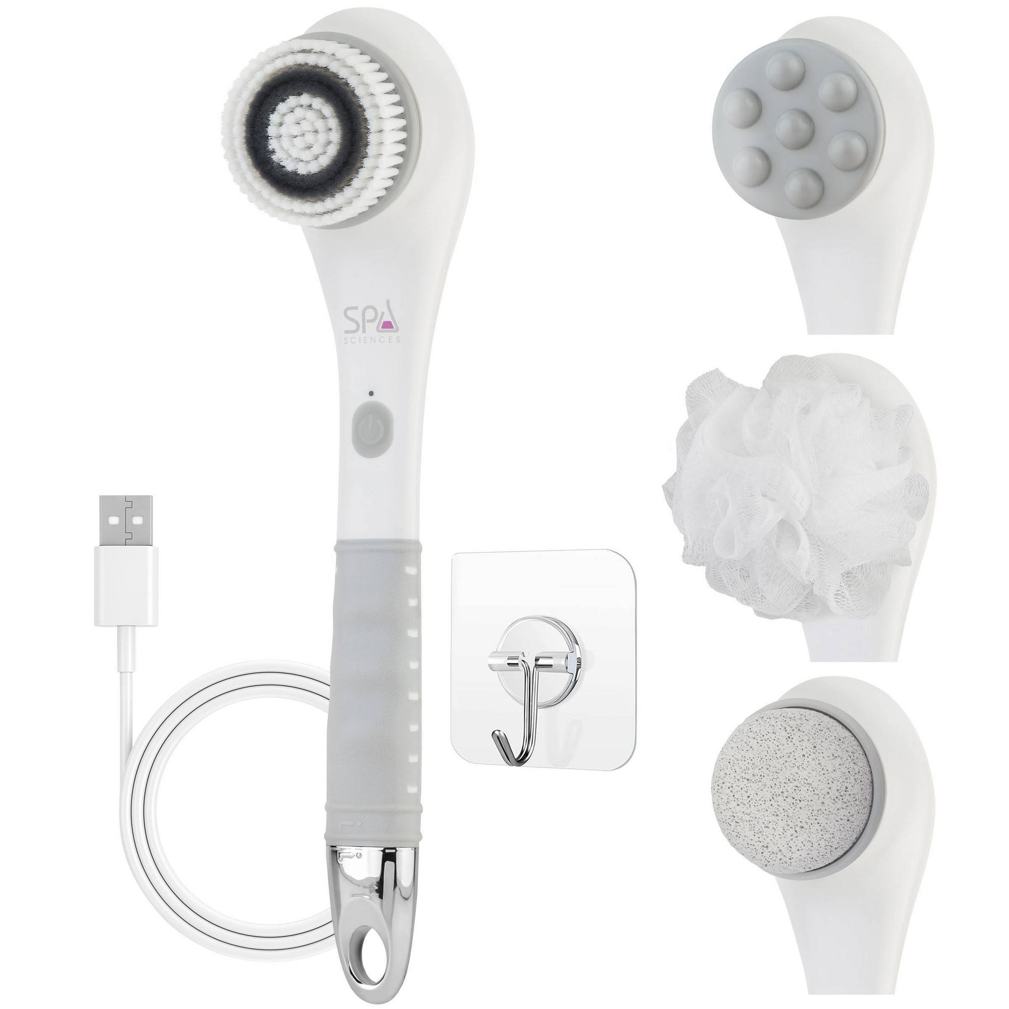 Spa Sciences Nera Powered Shower & Bath Brush with Antimicrobial Protection- Gray