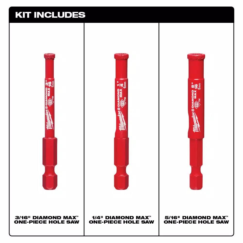 Milwaukee 49-56-0500 Diamond Max Diamond Grit Hole Saw 3 PC Set