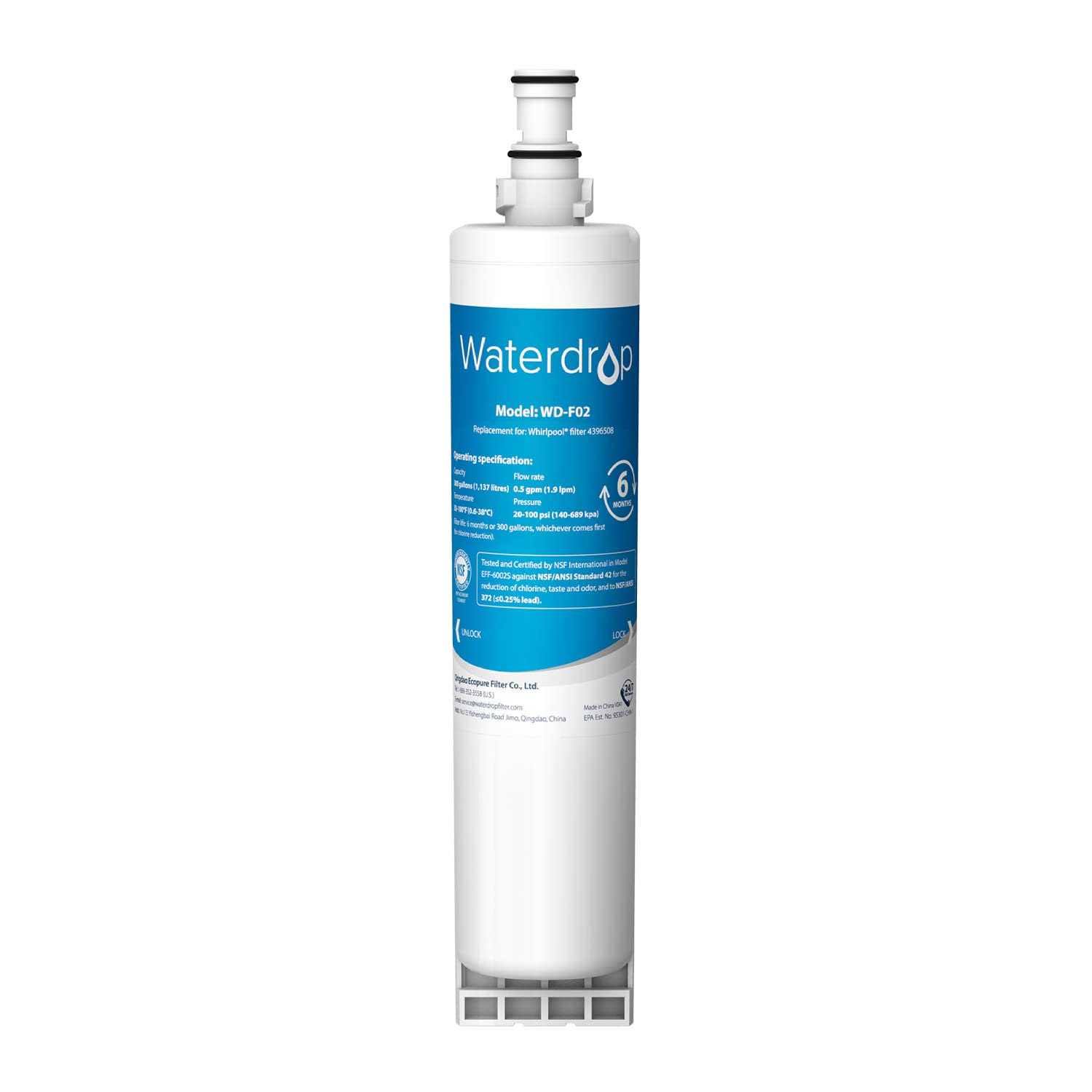 Waterdrop 4396508 Refrigerator Water Filter Replacement for Whirlpool 4396508, 4396510, Kenmore 46-9010, EveryDrop Filter 5, Nlc240v, EDR5RXD1, Pur