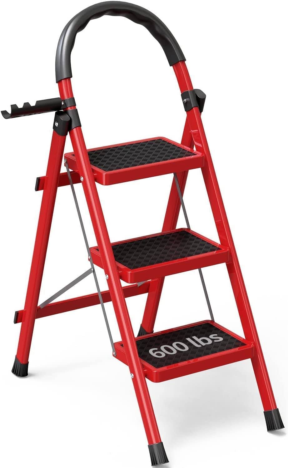 Wente Mysterious Force Shining 3 Step Ladder-3 Step Ladder Folding Step Stool-step Ladder 3 Step Folding with Anti-Slip Wide Pedal&convenient Hand