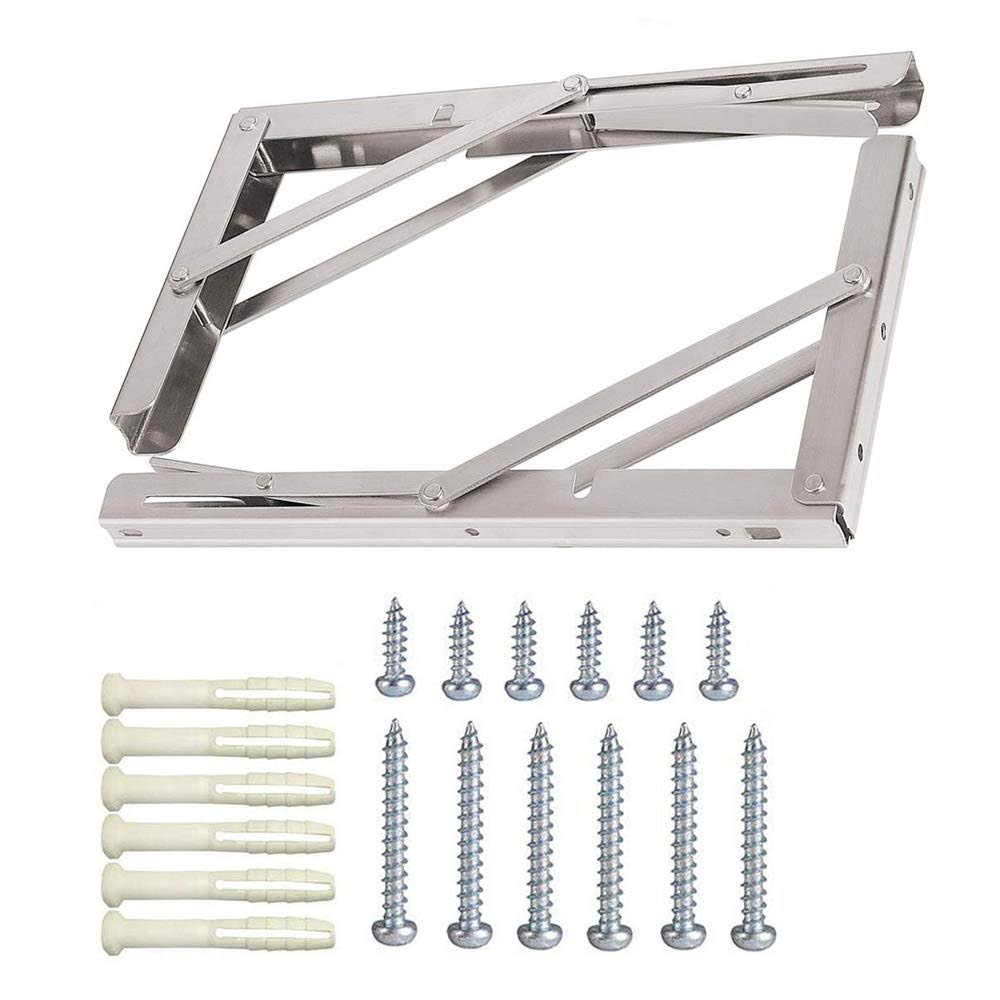 ANDICEQY Folding Shelf Brackets, Max Load 300 lb, Heavy Duty Stainless Steel Collapsible Wall Mounted Shelf Brackets for Table, Space Sav