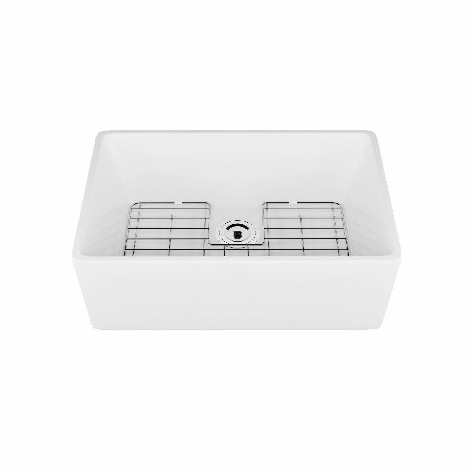 DeerValley 24 Inches White Ceramic Rectangle Farmhouse Apron Kitchen Sink Single Bowl