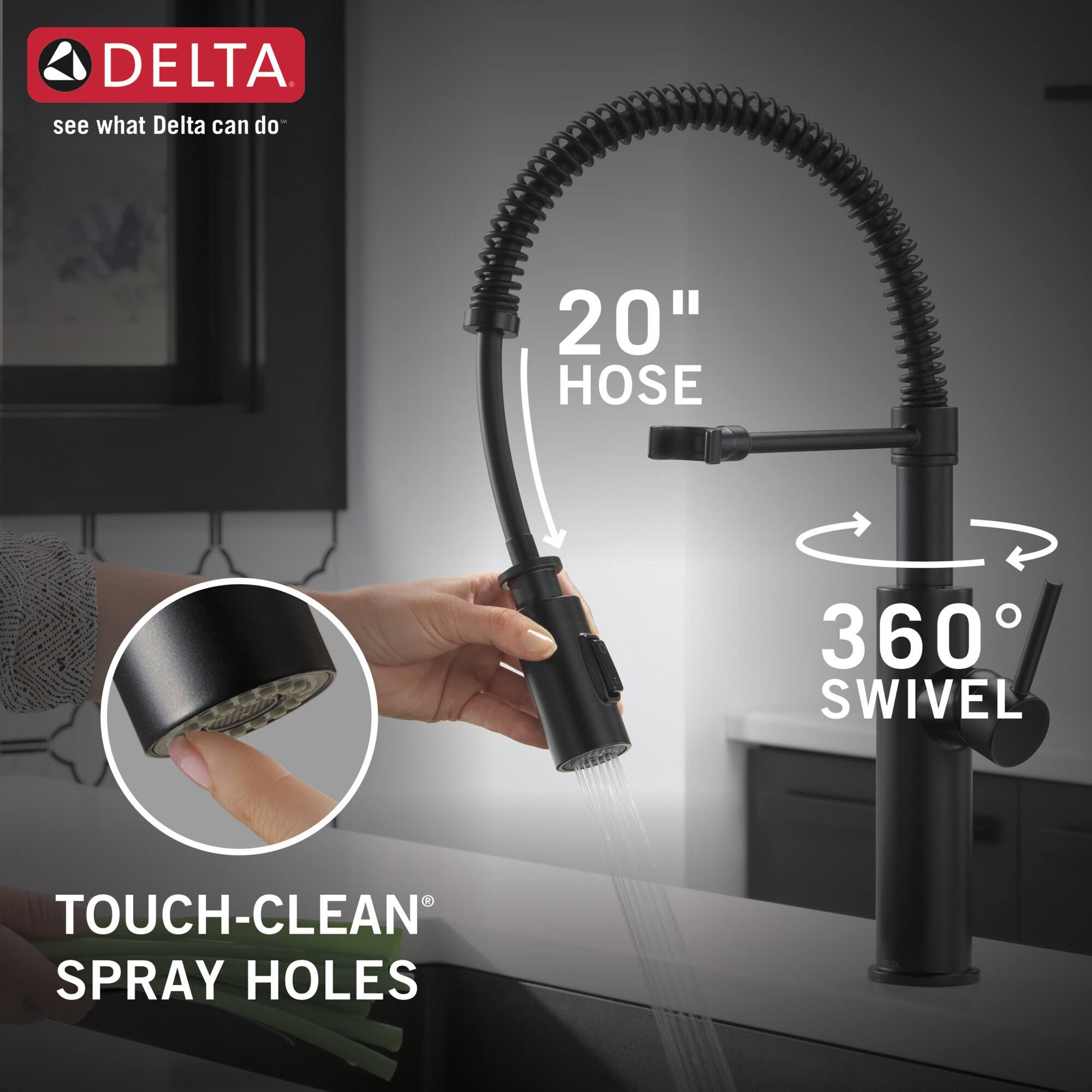 Delta Antoni 18803-BL-DST Single Handle Pull Down Spring Kitchen Faucet- Matte Black