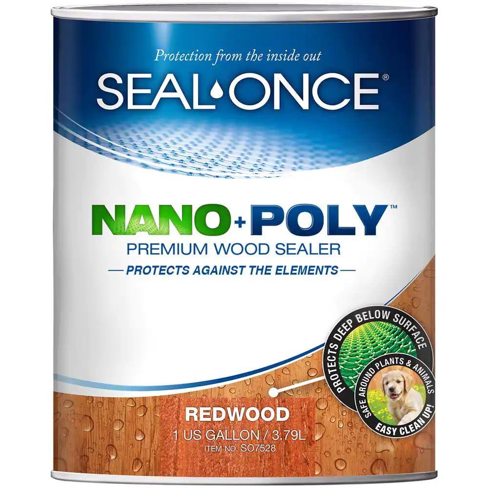 Seal-once Nano+Poly Penetrating Wood Sealer with Polyurethane- Premium Waterproof Sealant-1 Gallon & Redwood