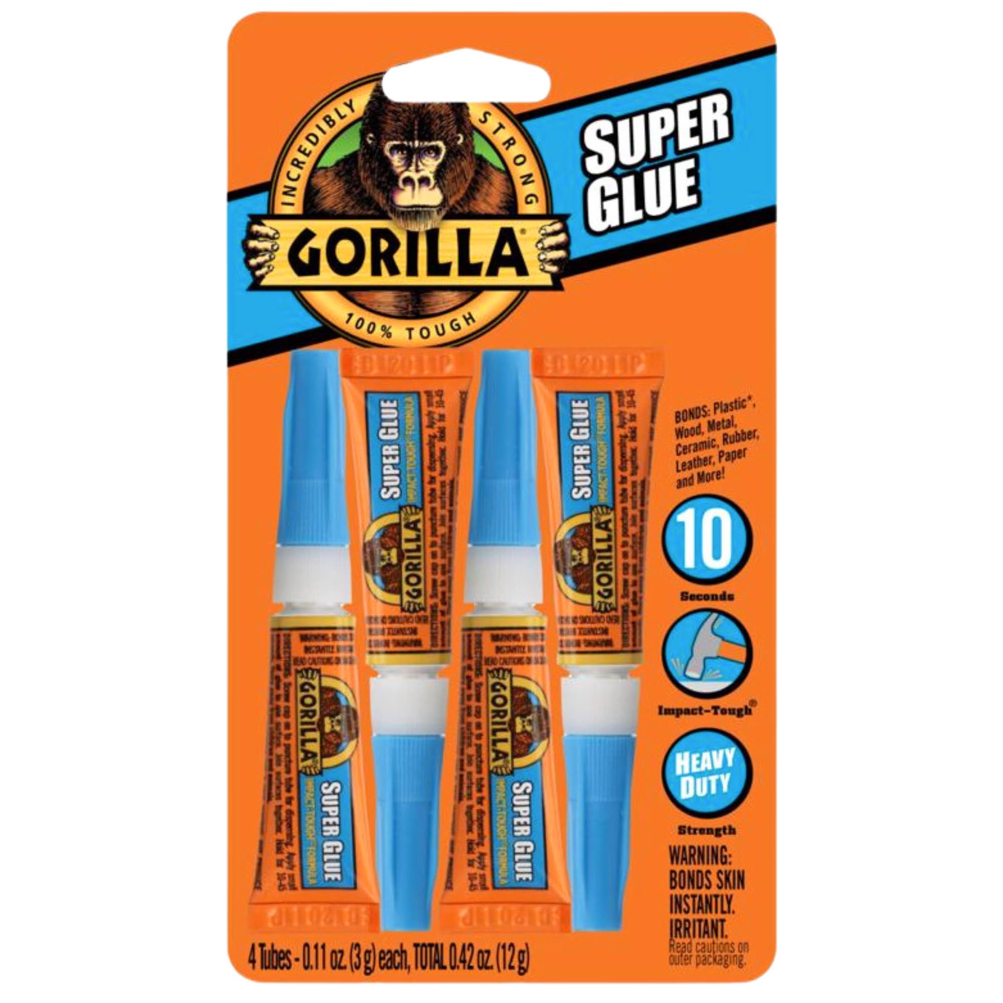 Gorilla Super Glue: 3G Tube / 4-Pack (Clear)
