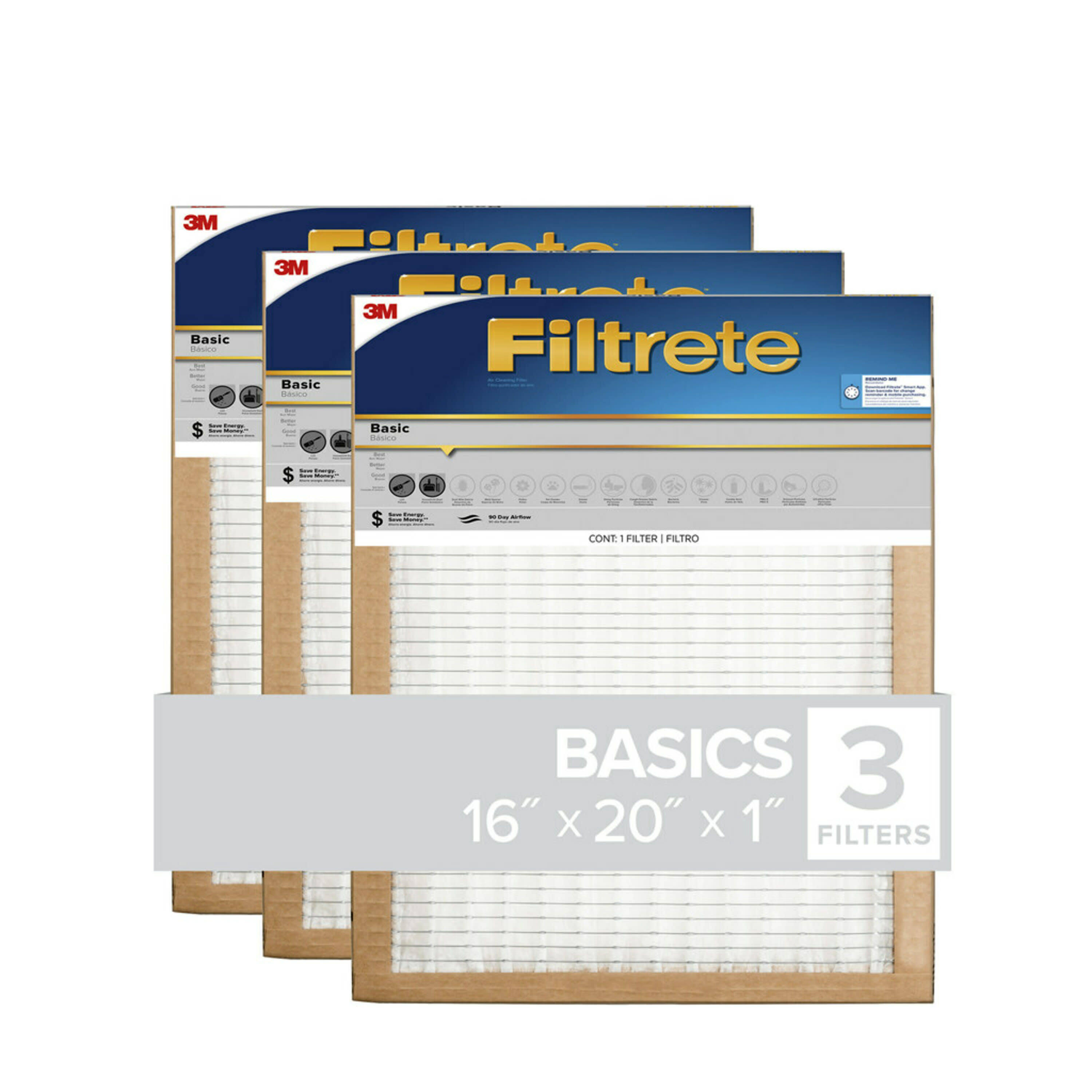 Filtrete 16-in x 20-in x 1-in Basic Pleated 3-Pack Pleated Air Filter | FBL00-3PK-4