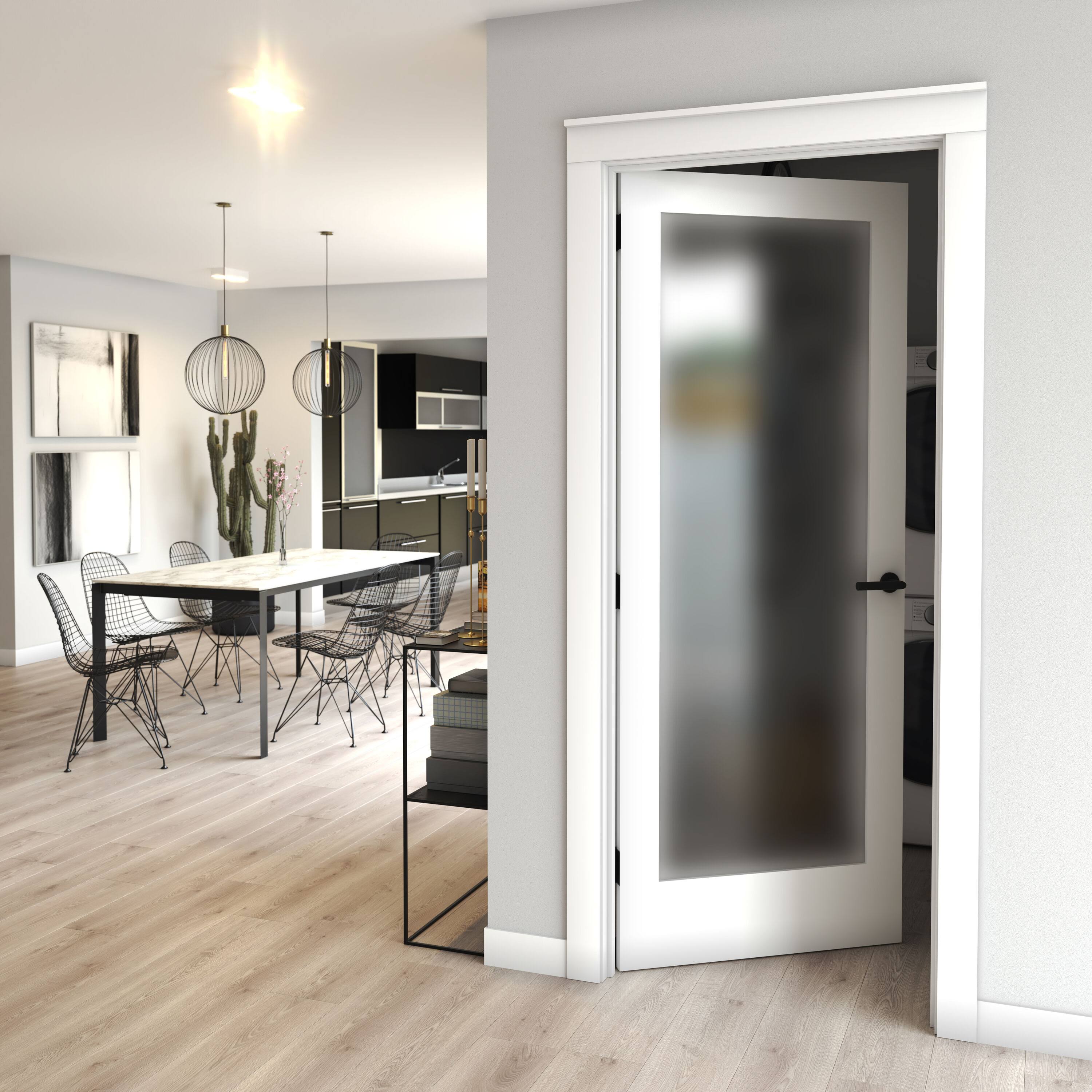 EightDoors 24-in x 80-in White 1-Panel Square Frosted Glass Solid Core Primed Pine Wood Slab Door | 50388014802435FRSH