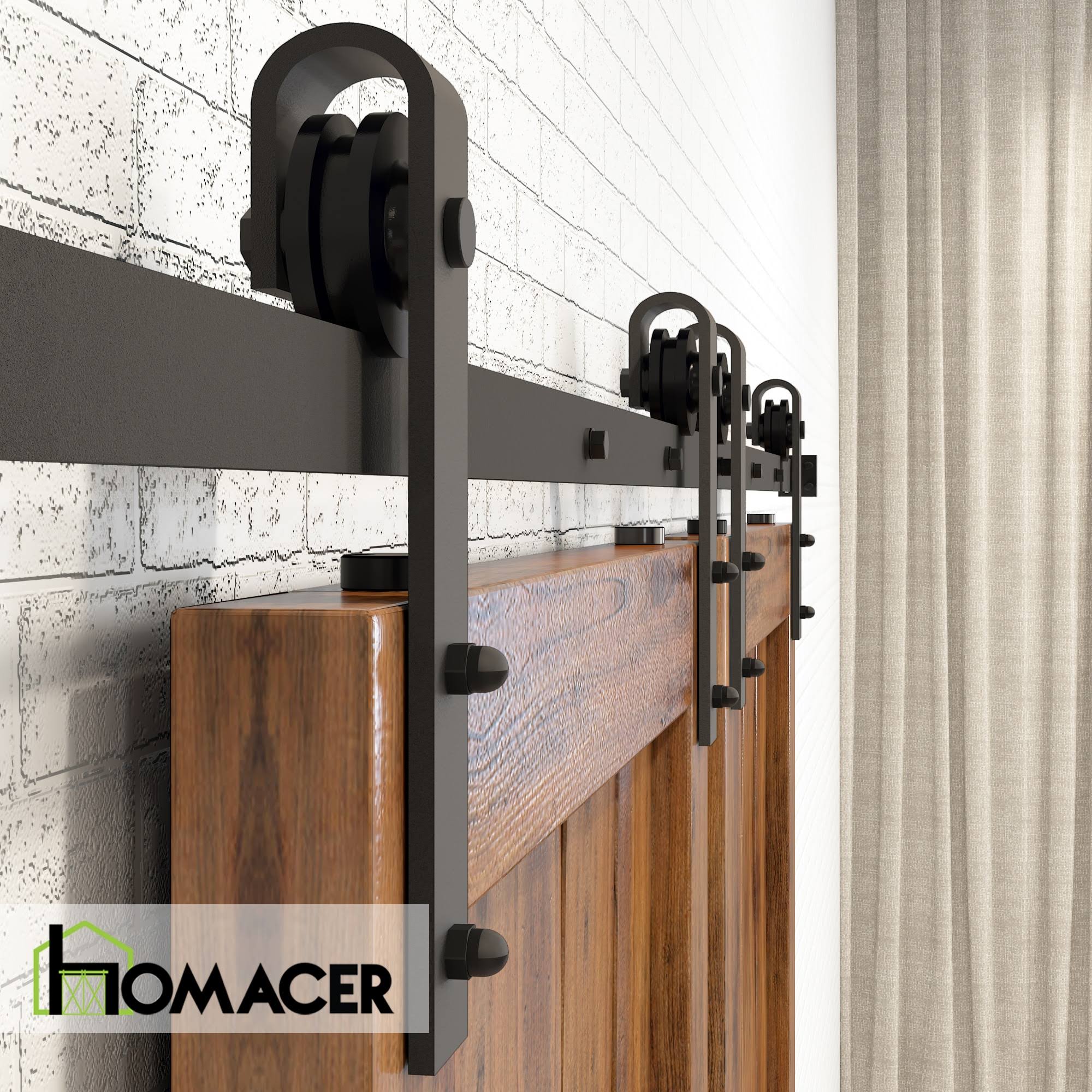 Homacer 96-in Rustic Black Indoor/Outdoor J-Strap Barn Door Hardware Kit