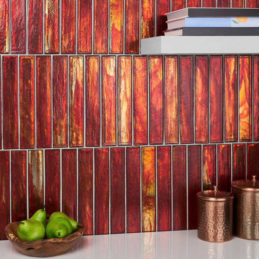 Ivy Hill Tile Fargin Brick Sunset Red 1.96 in. x 11.81 in. Polished Glass Subway Wall Tile (3.22 Sq. ft./Case)