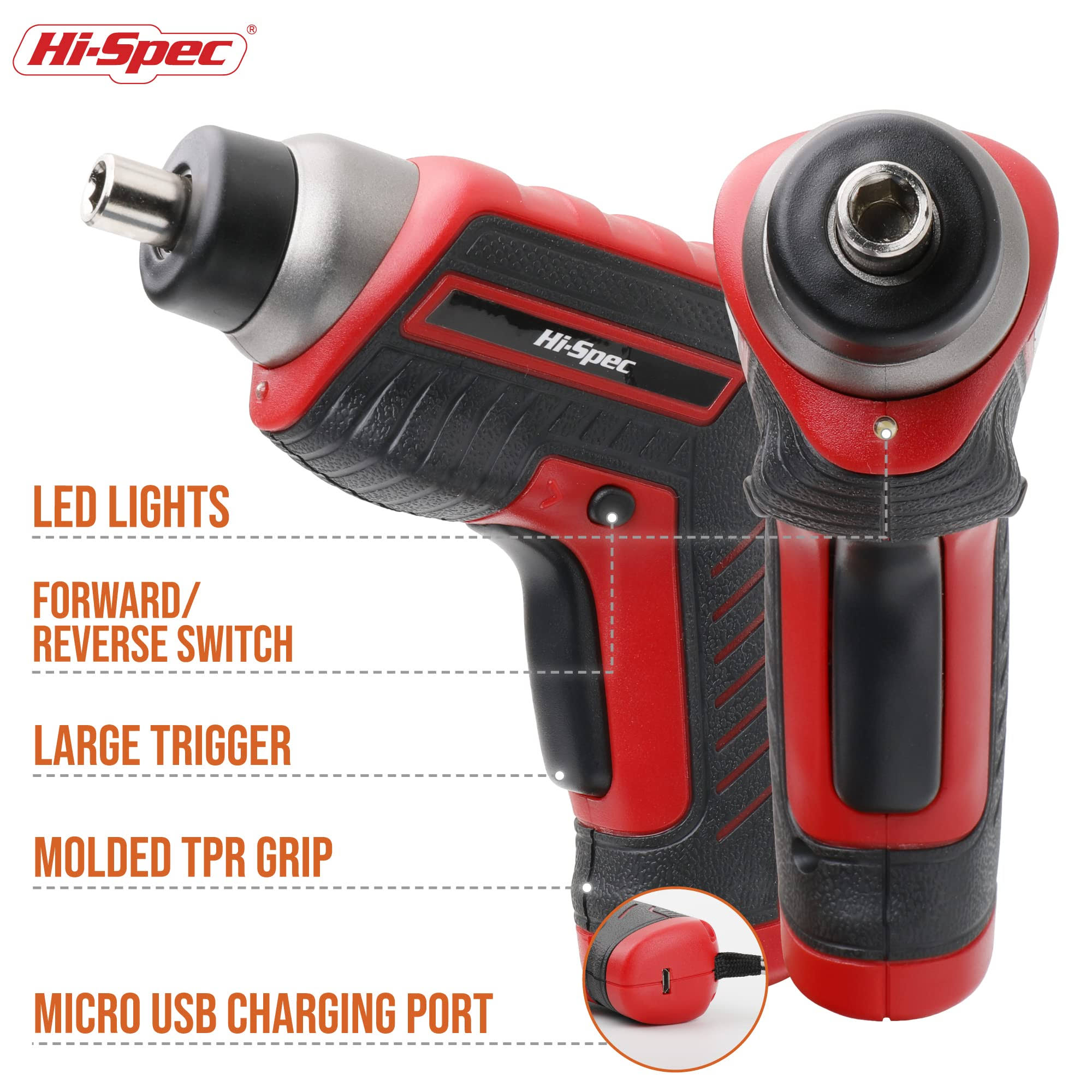 Hi-Spec 35pc Red Tool Kit with 3.6V USB Electric Screwdriver and Drill 3.Red