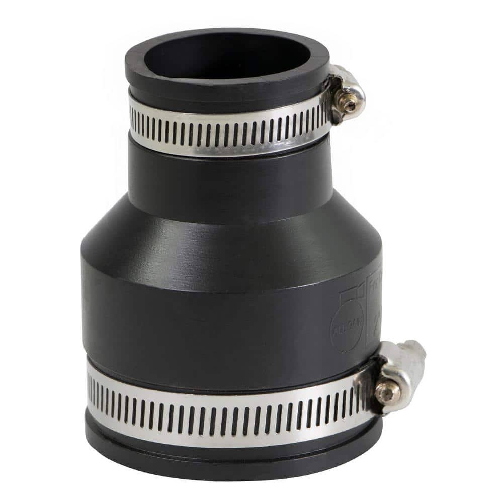 The Plumber's Choice 2 in. x 1-1/4 in. PVC Flexible Reducing Coupling with Stainless Steel Clamps, Black