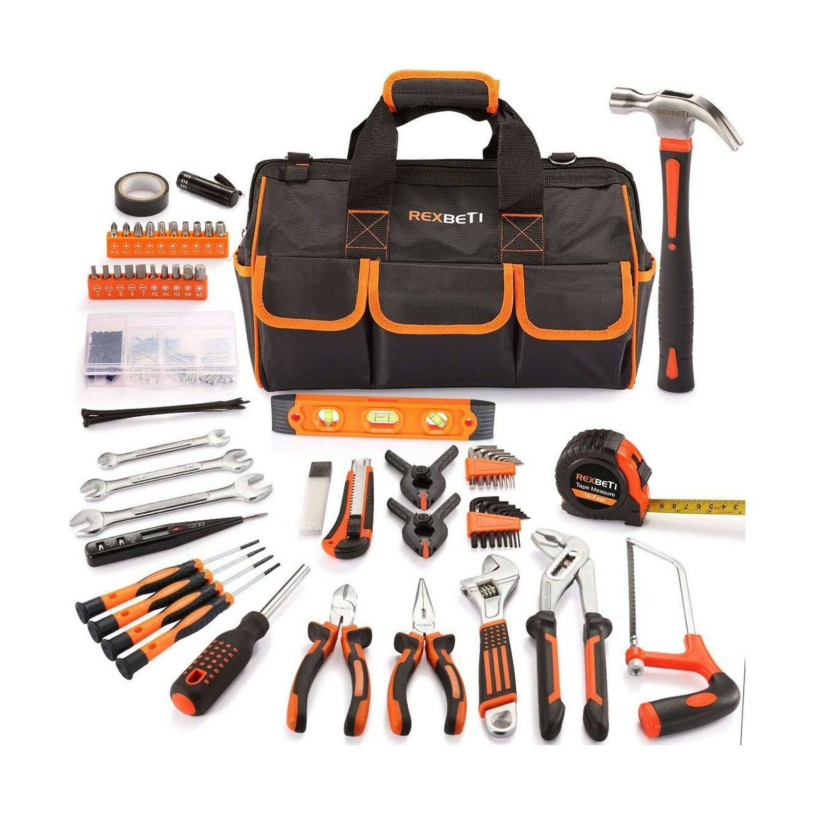 REXBETI 169-Piece Premium Tool Kit with 16 inch Tool Bag Steel Home Repairing