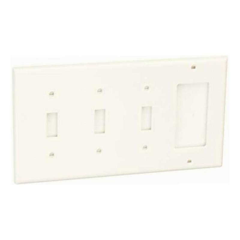 Leviton 80732 W 4 Gang 3 Toggle 1 Decora/GFCI Device Combination Wallplate, Standard size, Thermoplastic Nylon, Device Mount, White