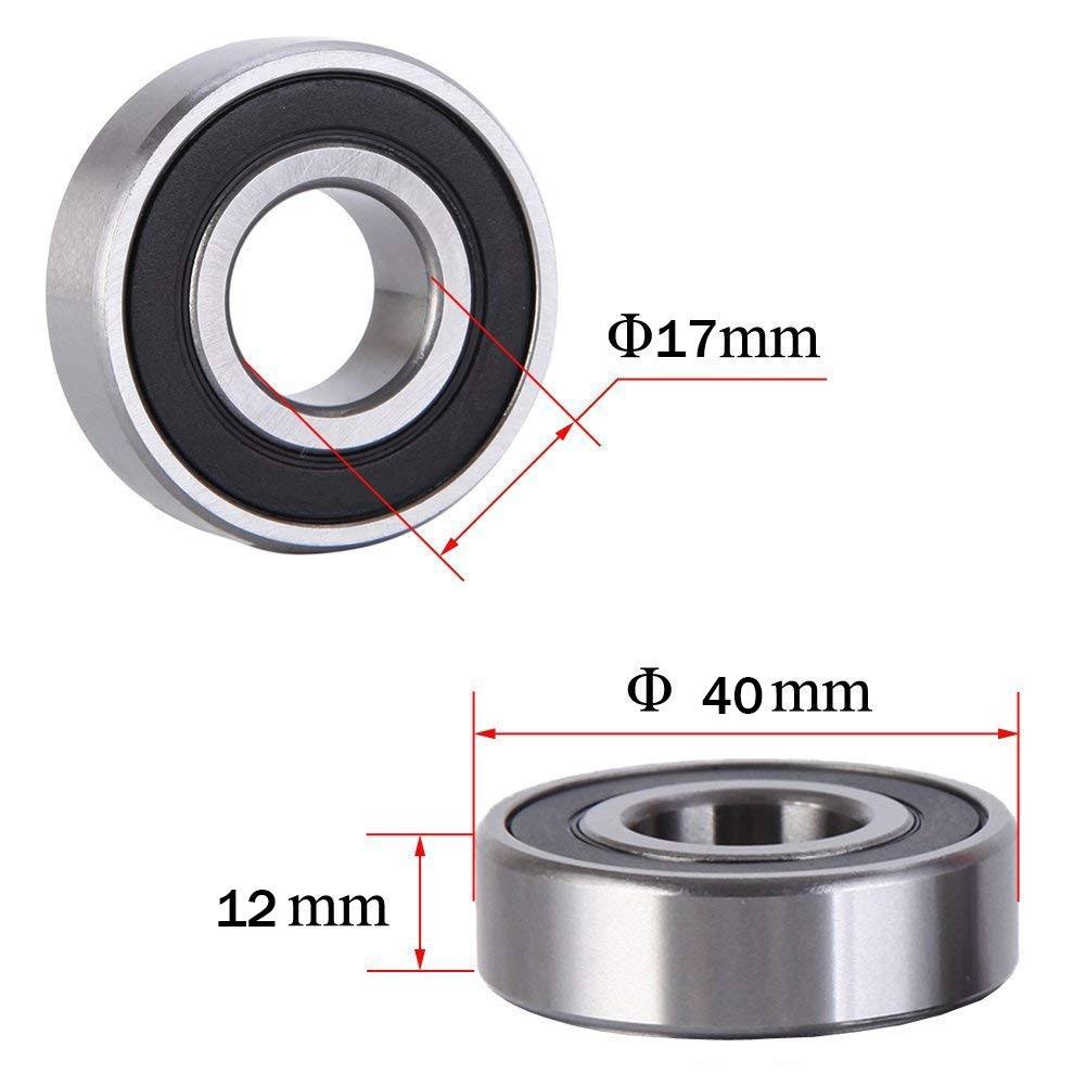 6203-RS Sealed Bearing- 17x40x12- Lubricated- Chrome Steel (2 Pcs)