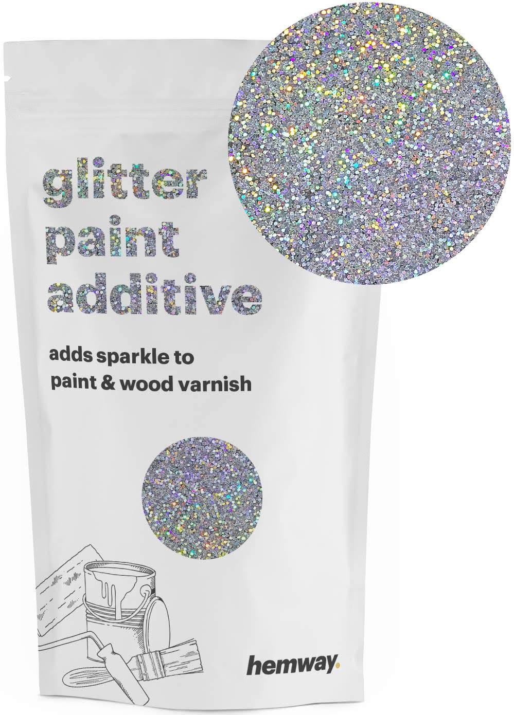 Hemway (Silver Holographic) Glitter Paint Additive Crystals 100g / 3.5oz for Acrylic Latex Emulsion Paint- Interior Exterior