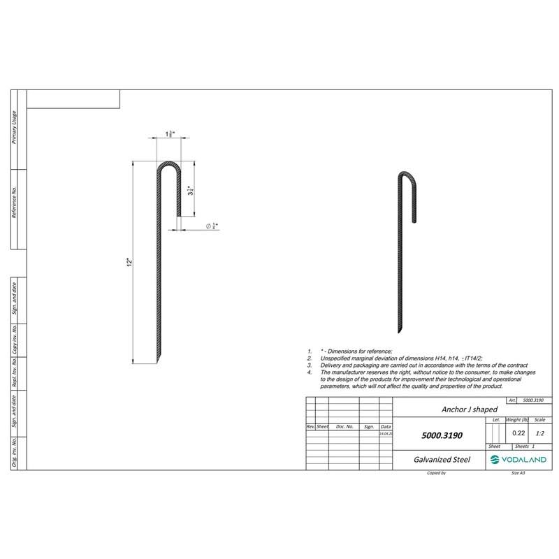 Vodaland Rebar Stakes J Hook Extra Heavy Duty 1/4 inch Rust Proof Coated Steel Ground Anchors with Chisel Point End (10)