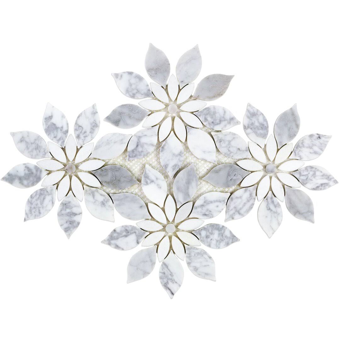 Ivy Hill Tile Thistle White 12.4 in. x 14.13 in. Polished Marble Mosaic Tile (1.21 Sq. ft./Sheet)