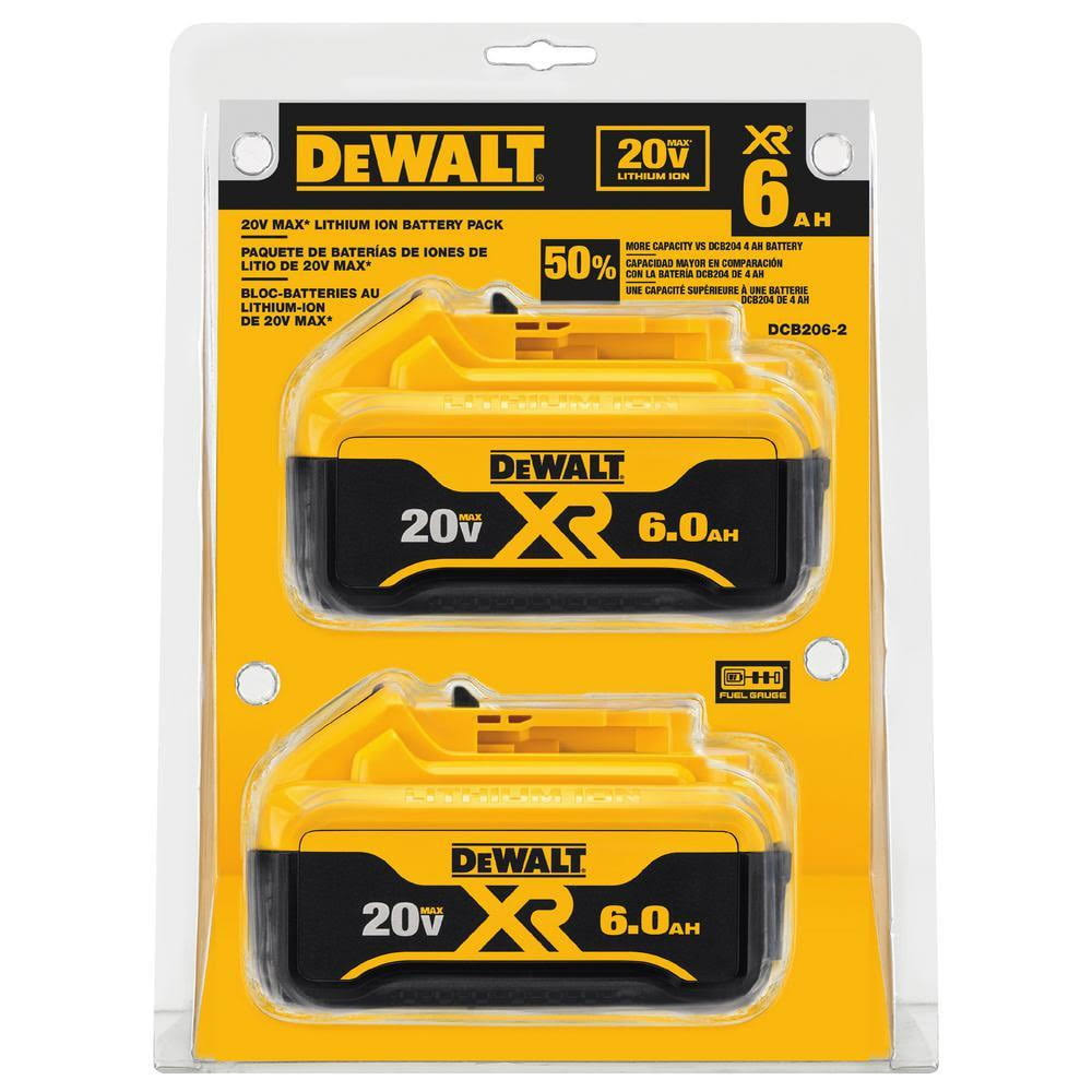 DeWalt DCB206-2 20V Max Premium XR 6 Ah Lithium-Ion Slide Battery (2-Pack)